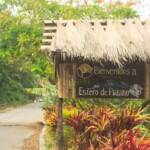 Un simpático cartel en Estero del Plátano da la bienvenida a los visitantes. Entrada a Estero del Plátano